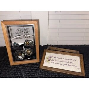 Vintage‎ 80's Friendship Stained Glass Sign And Wood Jewelry Box W/ Embroidery